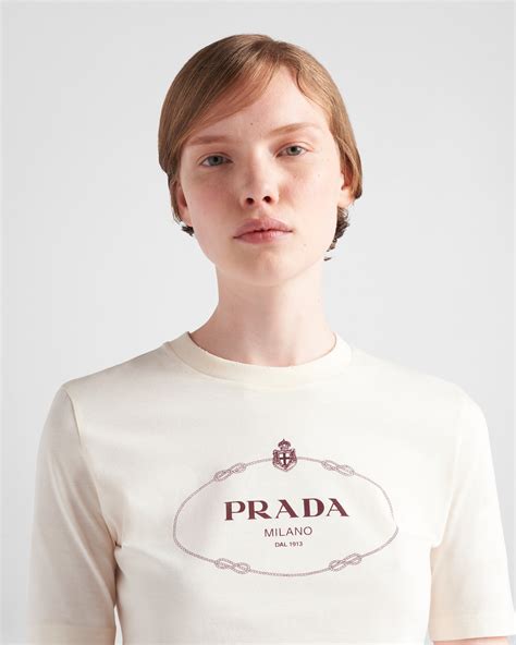 printed jersey crew-neck t-shirt from prada|Ivory/garnet Printed Jersey T.